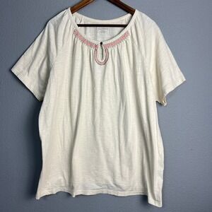 Catherines Embroidered Peasant Top Cotton Lightweight Bohemian Blouse Plus Sz 1X